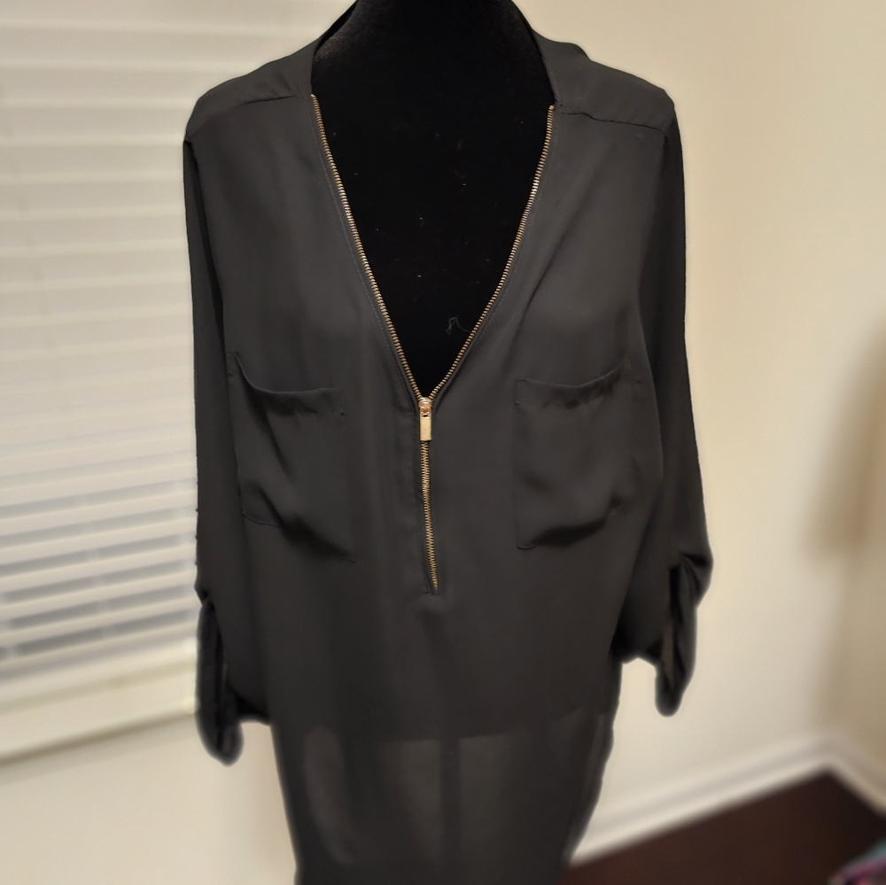 Long sleeve sheer blouse with gold detailing